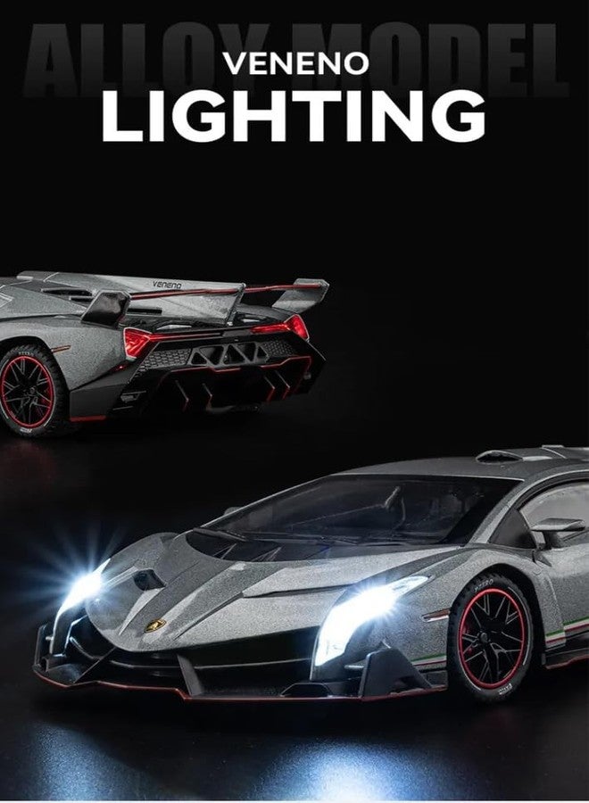 PEZYOX Exclusive Alloy Metal Pull Back Die-cast Car Model with Sound Light Mini Auto Toy for Kids Metal Model Toy Car with Sound and Light (1.24 Scale Lamborghini VANENO-Grey) - Image 4